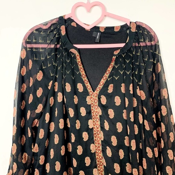 Vero Moda Mix Print Paisley 3/4 Sleeve Sheer Mini Smock Dress Multicolor Large - Picture 3 of 12